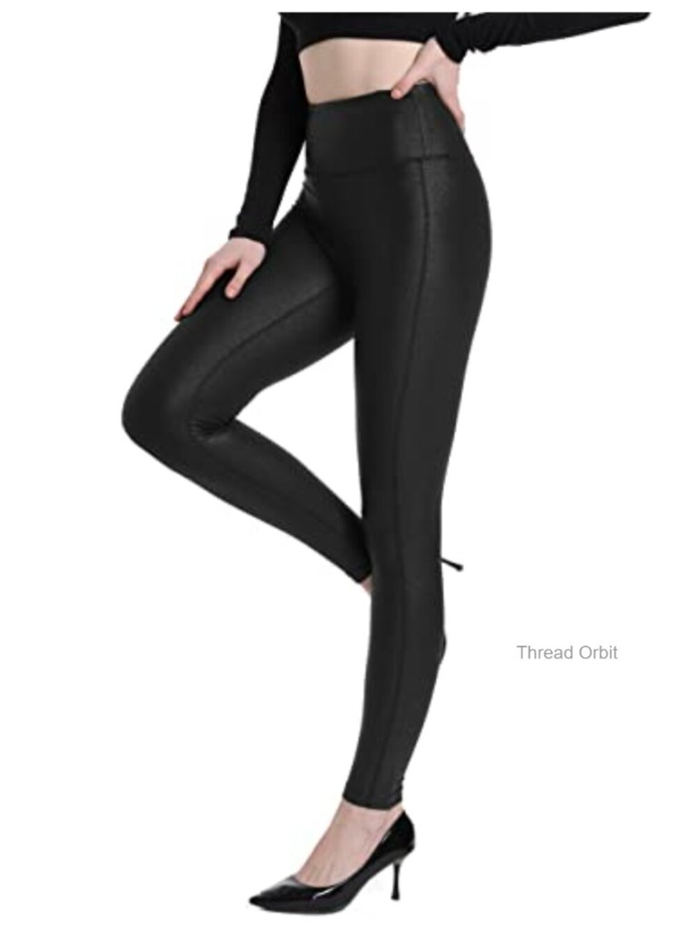 Faux Leather Leggings High Waisted Shiny Pleather Yoga Pants Tummy Control